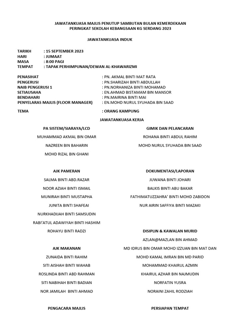 AJK SAMBUTAN BULAN MERDEKA 2023 New | PDF