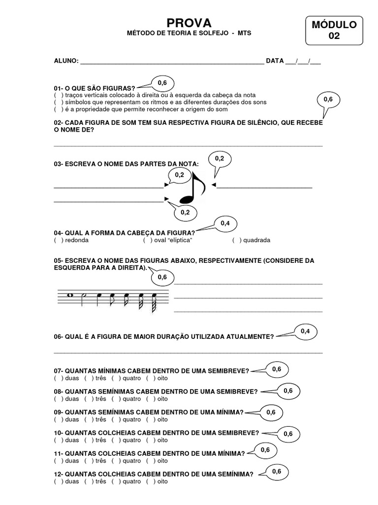 Prova de Teoria e Solfejo MTS | PDF | Ritmo e métrica | Formas musicais
