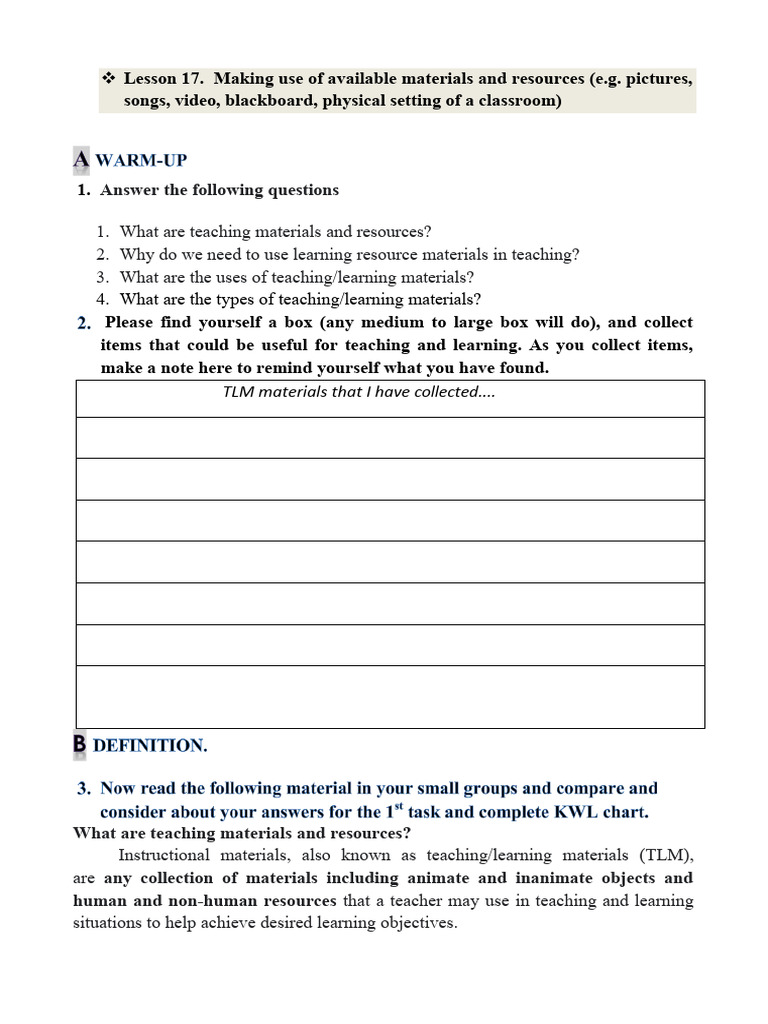 Making Use of Available Materials and Resources | PDF