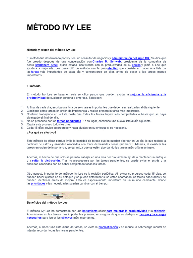Método Ivy Lee: Mejora tu Productividad | PDF | Crecimiento personal y ...