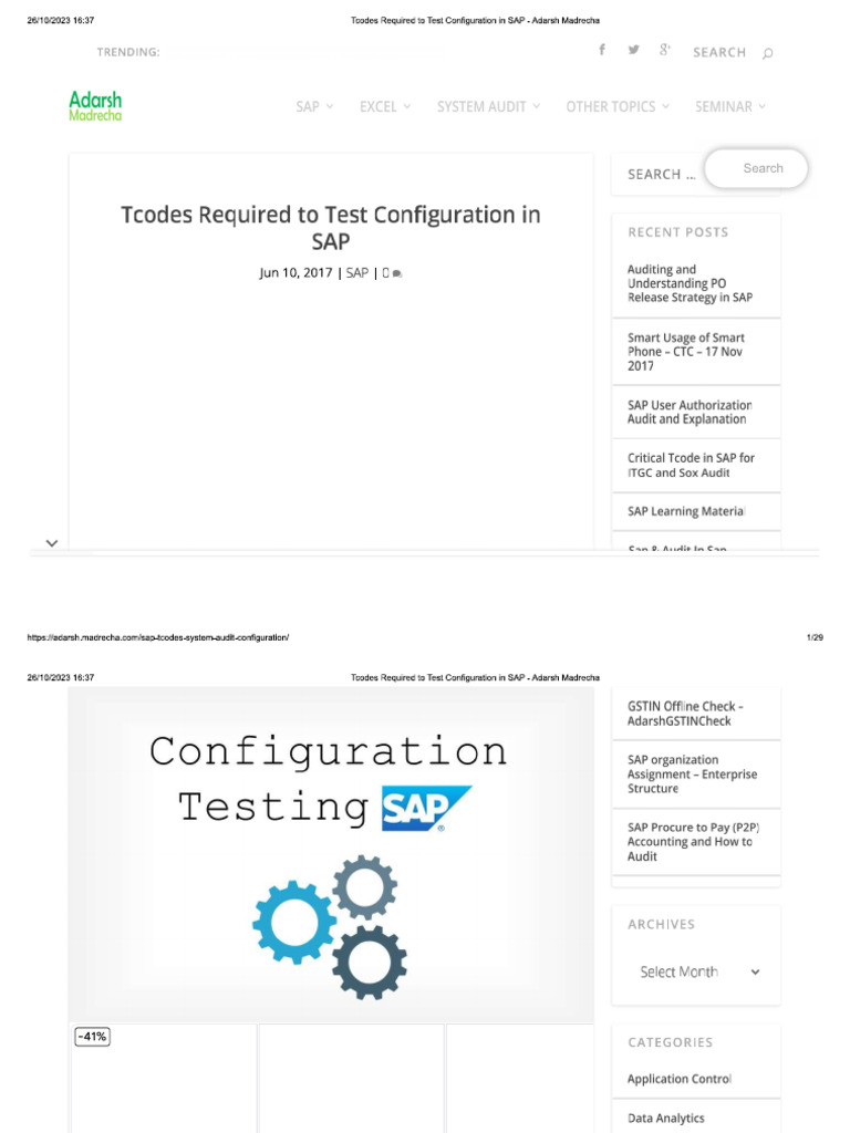 Tcodes Required To Test Configuration in SAP | PDF
