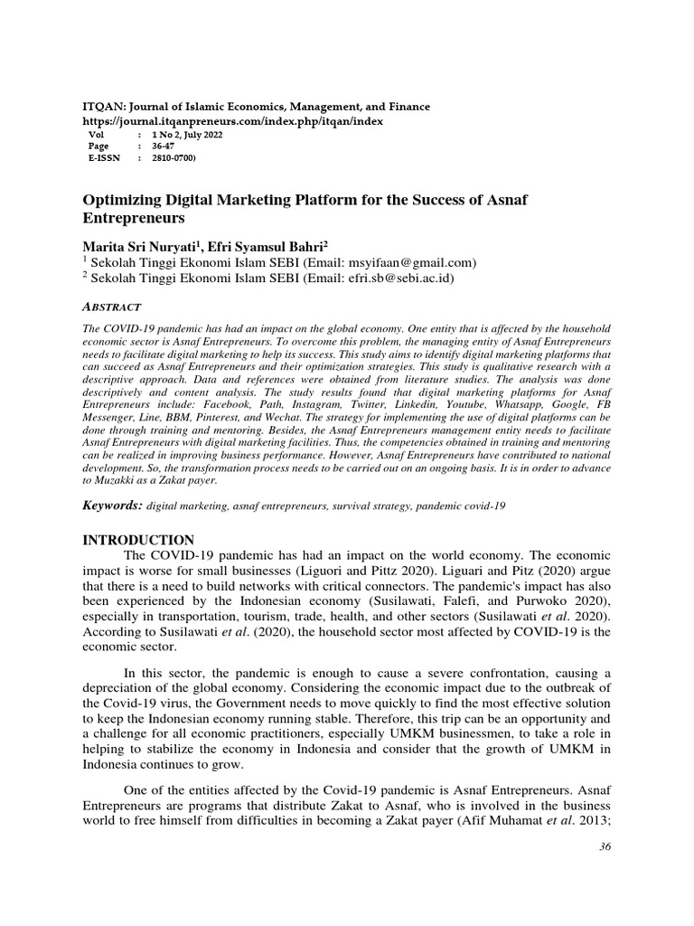 Optimizing digital marketing platform asnaf entrepreneurs pdf