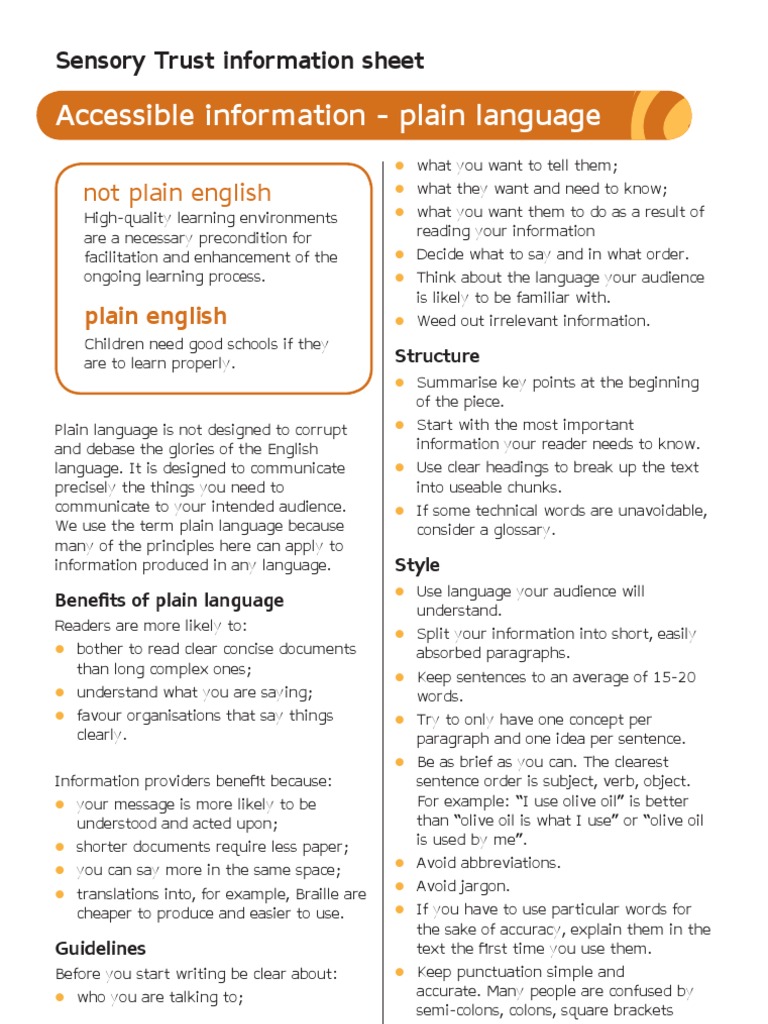Plain Language Writing Guide | PDF | Plain Language | Linguistics