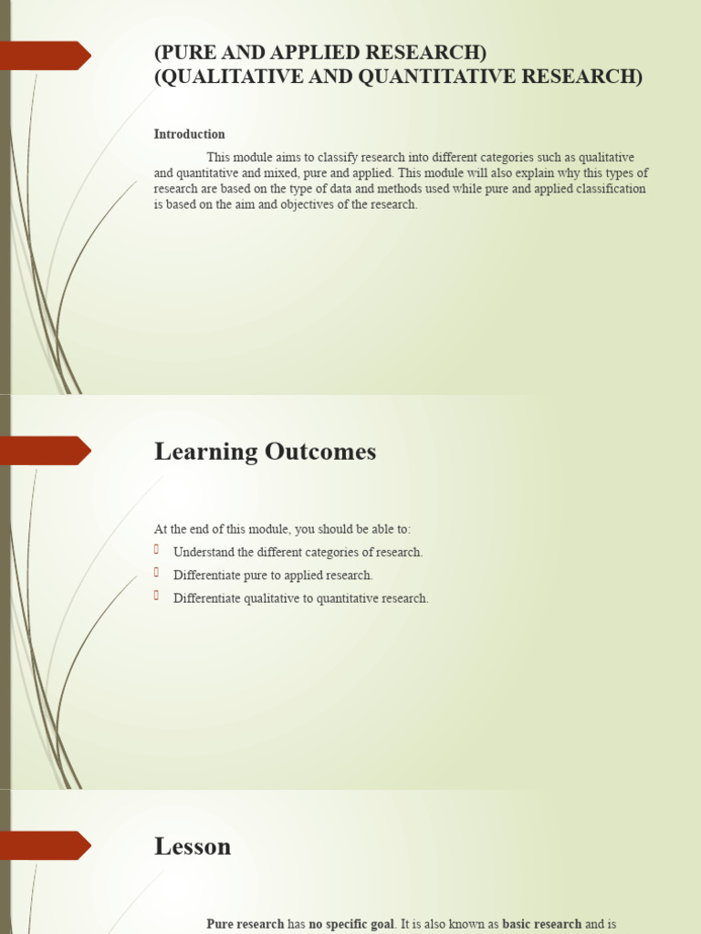 Research Types: Pure, Applied, Qualitative, Quantitative | PDF ...