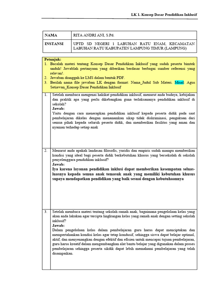 Konsep Dasar Pendidikan Inklusif | PDF | Karier & Perkembangan