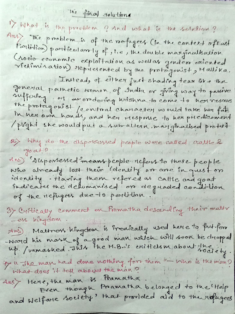 The Final Solution Short Question | PDF