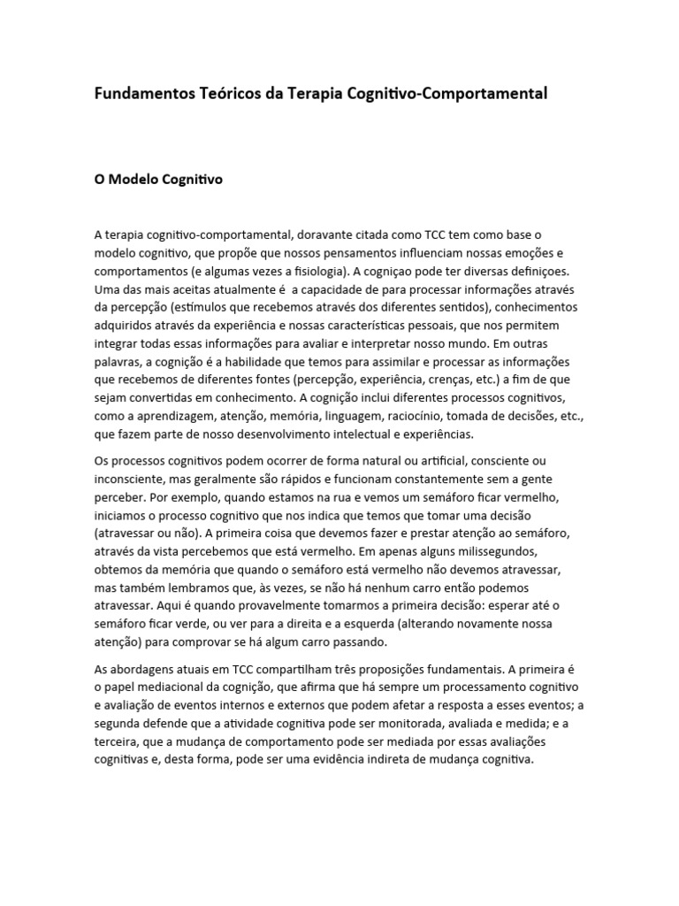 Fundamentos Teóricos e Princípios Da Terapia Cognitivo-Comportamental ...