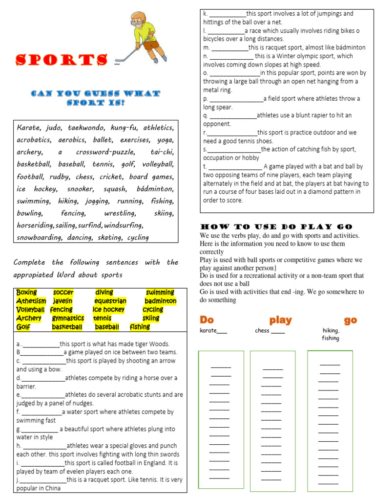 Sports Vocabulary and Usage Guide | PDF