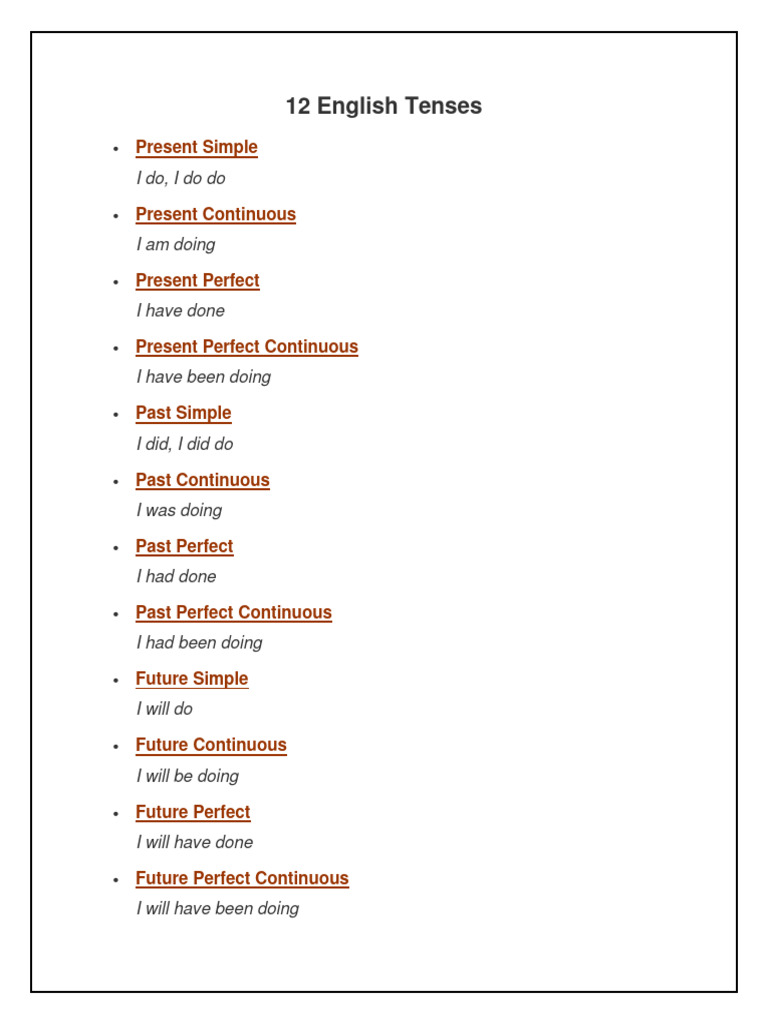 12 English Tenses Summary | PDF