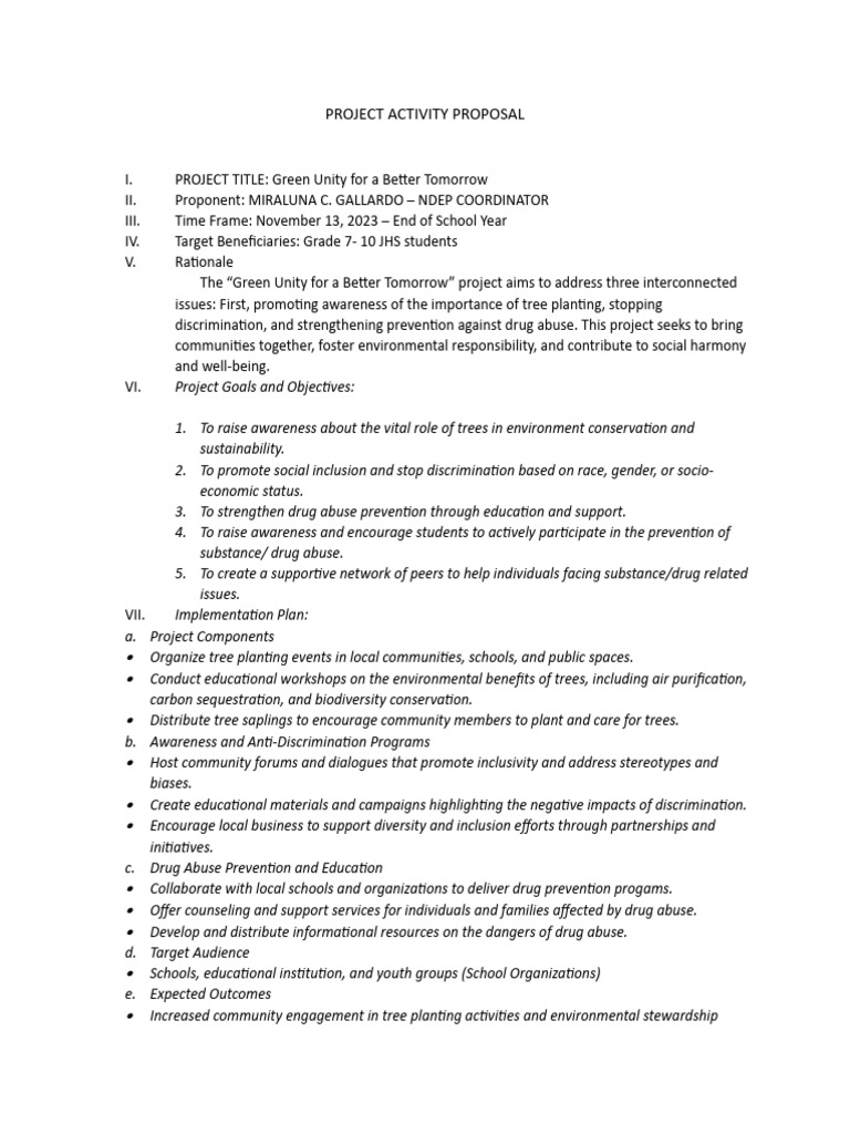 Project Activity Proposal Clean and Green PDF
