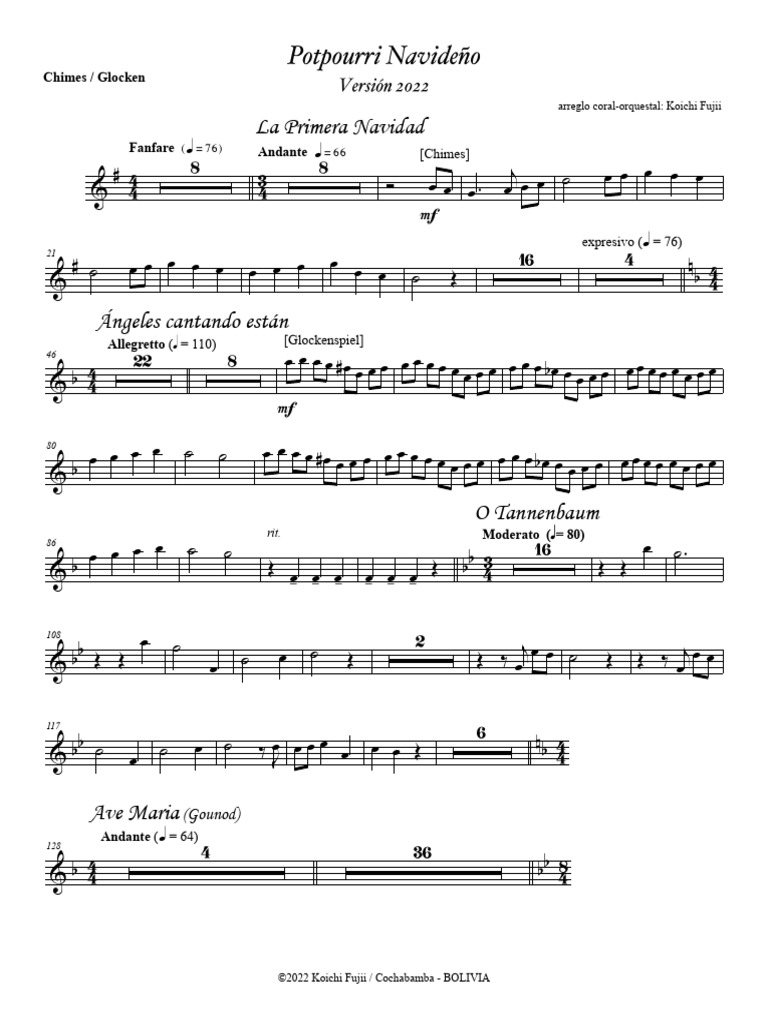 Potpourri NavideÃ o 2022 Chimes PDF Musical Forms Musical