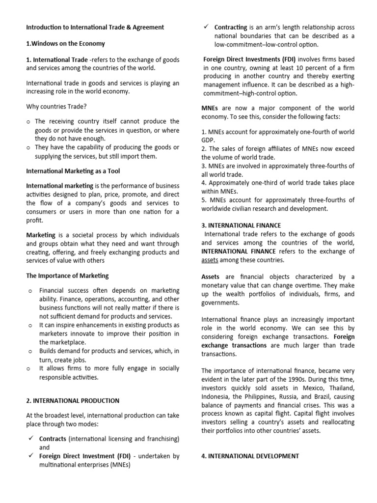 Introduction To International Trade Reviewer | PDF
