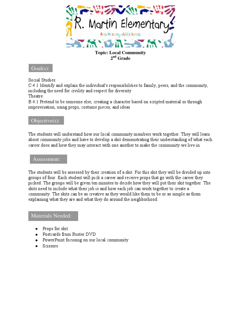 Goal(s) :: Topic: Local Community 2 Grade | PDF | Teaching | Pedagogy