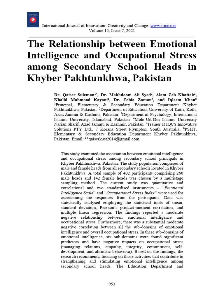 Emotional Intelligence and Stress in Schools | PDF | Emotional ...