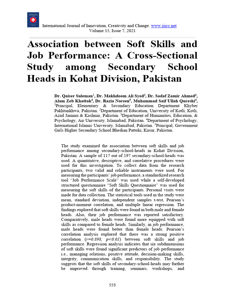Suleman 20R IJIC Soft Skills PDF Pakistan Statistics