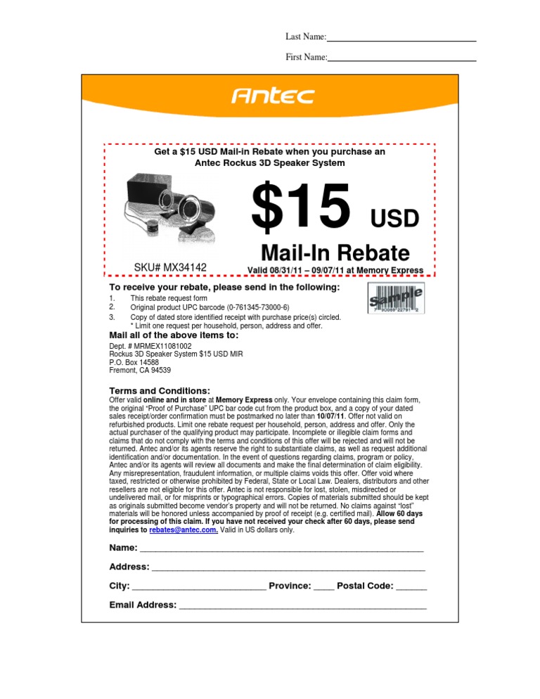 Mail-In Rebate: SKU# MX34142 | PDF | Rebate (Marketing) | Mail