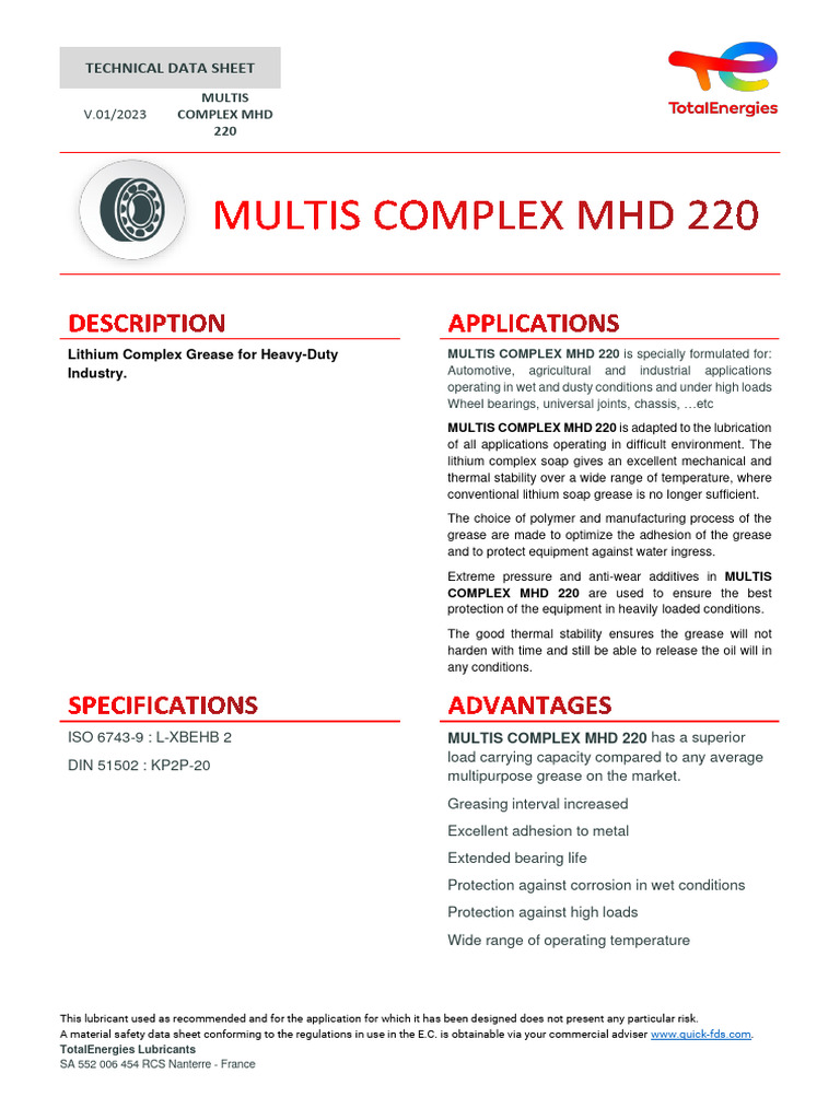 MULTIS Complex MHD 220 | PDF | Lubricant | Building Engineering
