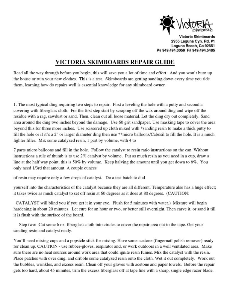 Victoria Skimboards Repair Guide Descargar gratis PDF Adhesive