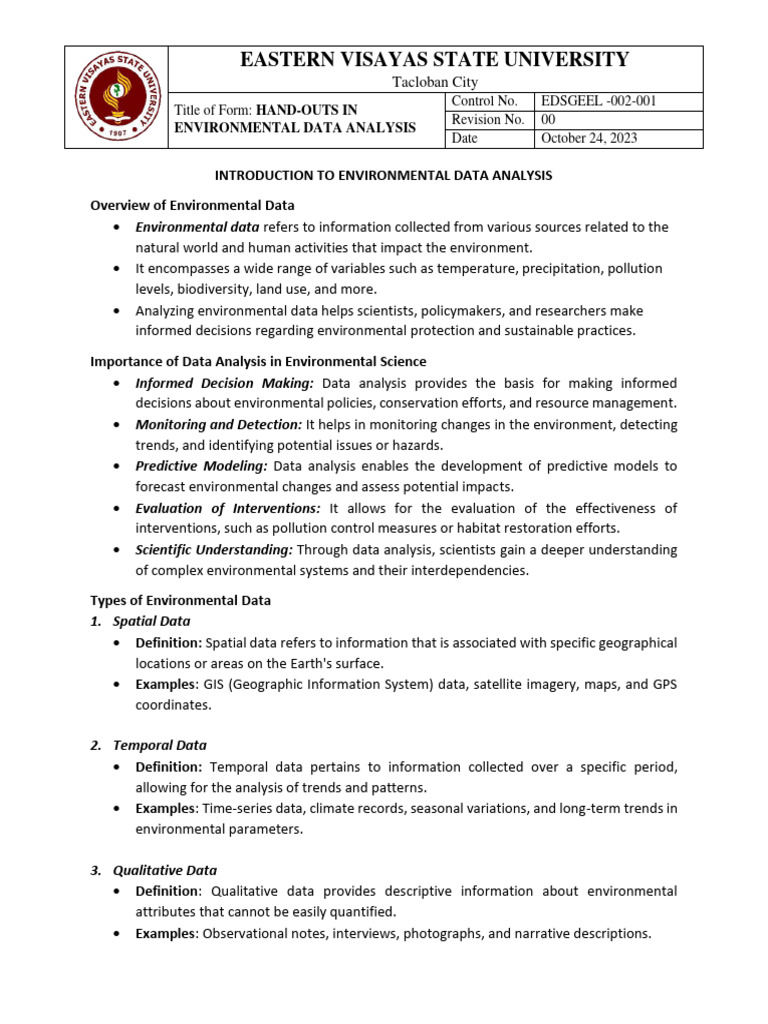 Environmental Data Analysis Overview | PDF | Statistics | Spatial Analysis