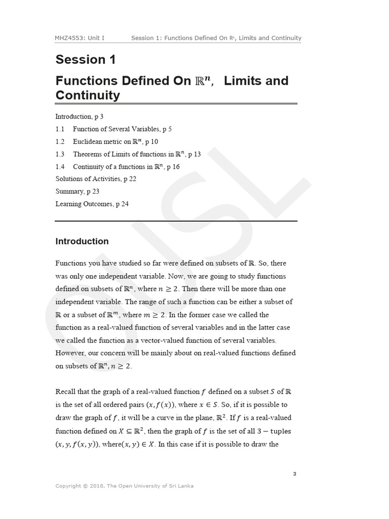 Unit I Session 01 - Functions On RN & Limits & Continuity | PDF ...