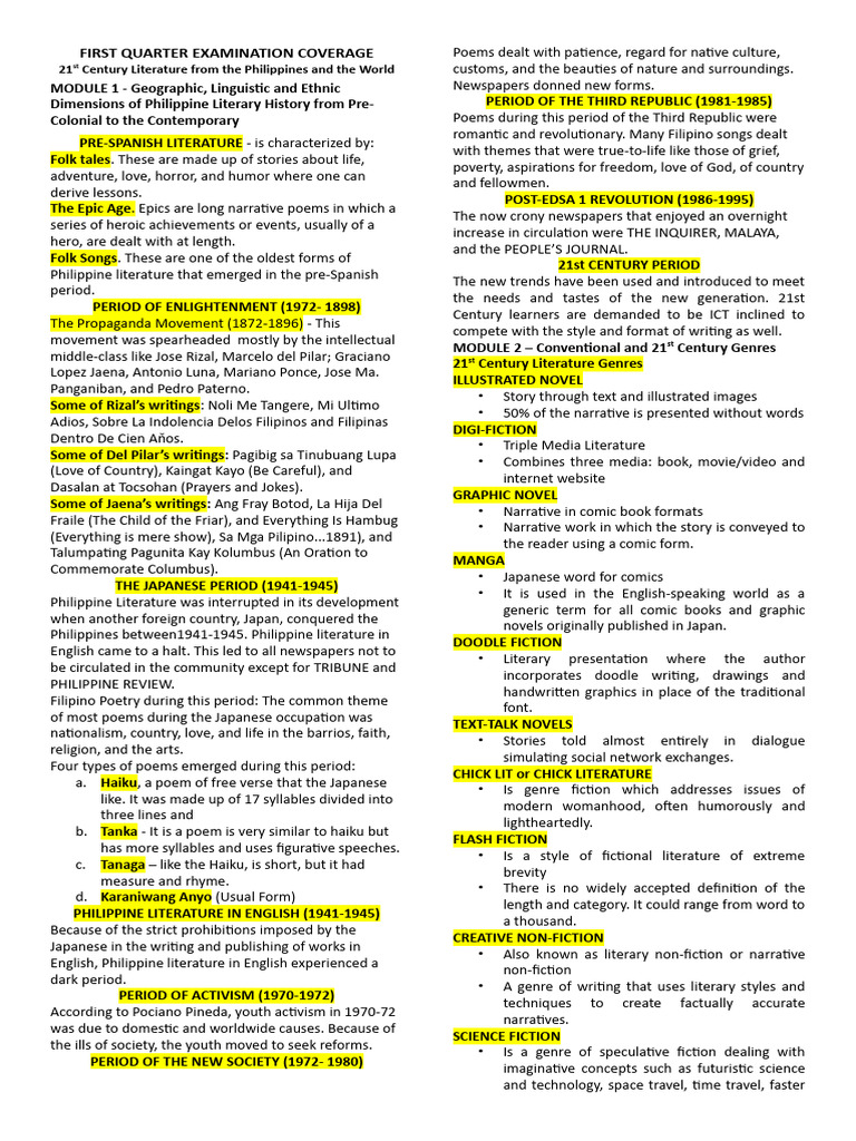 21ST Lit - Q1 Exam Coverage | PDF