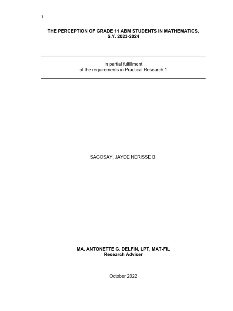 Perceptions of Grade 11 ABM Students in Math | PDF | Self Efficacy ...