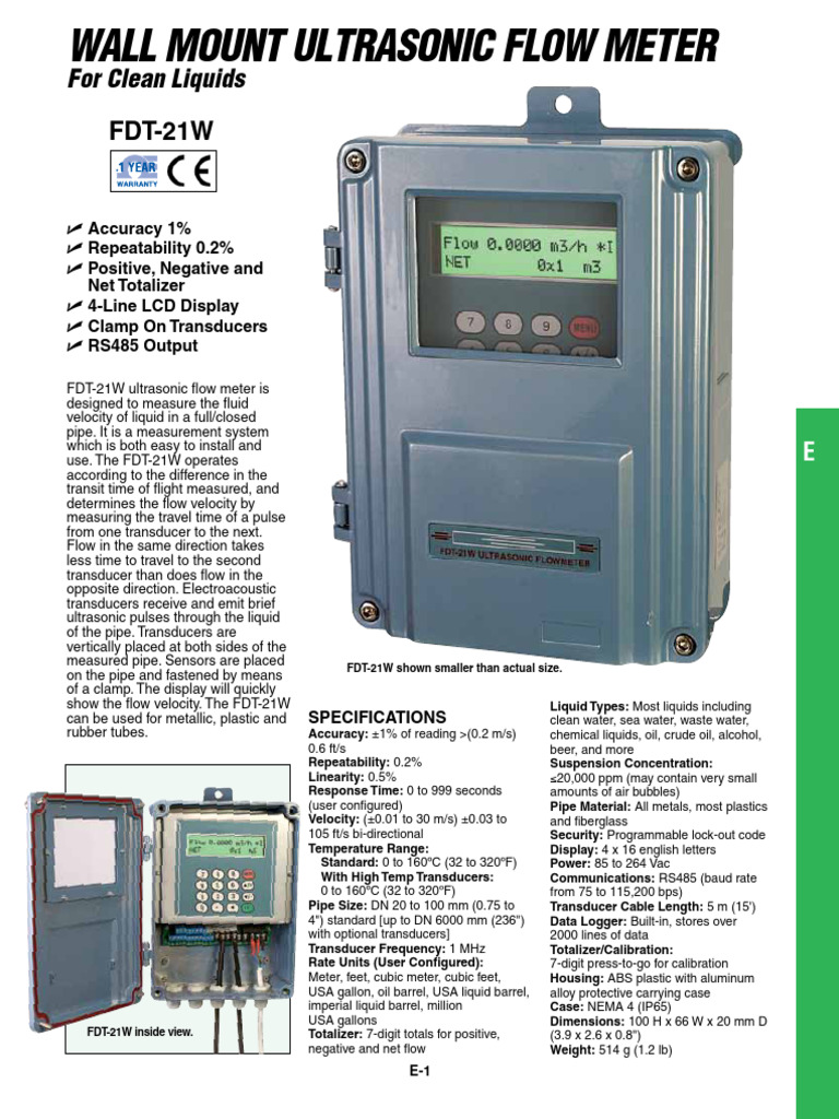 Wall Mount Ultrasonic Flow Meter FDT-21W | PDF | Flow Measurement ...