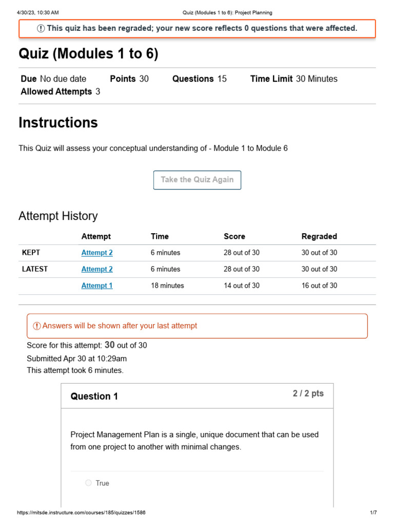 Project Management Quiz: Modules 1-6 | PDF | Project Management | Life ...
