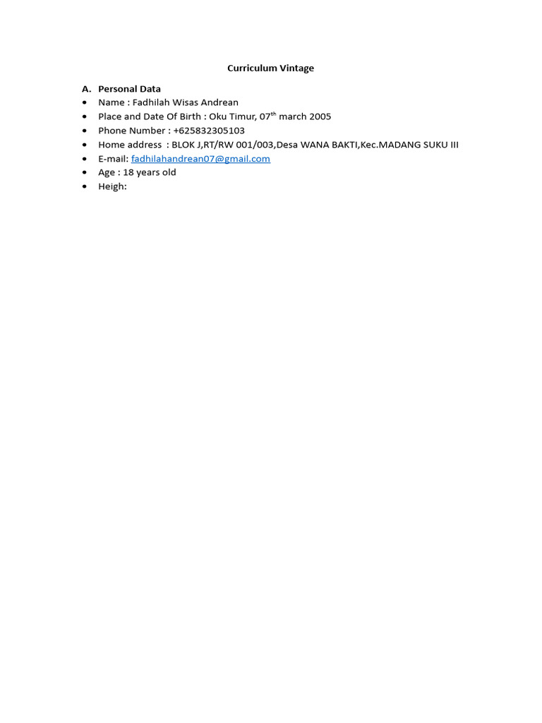 Fadhilah Wisas Andrean's CV | PDF