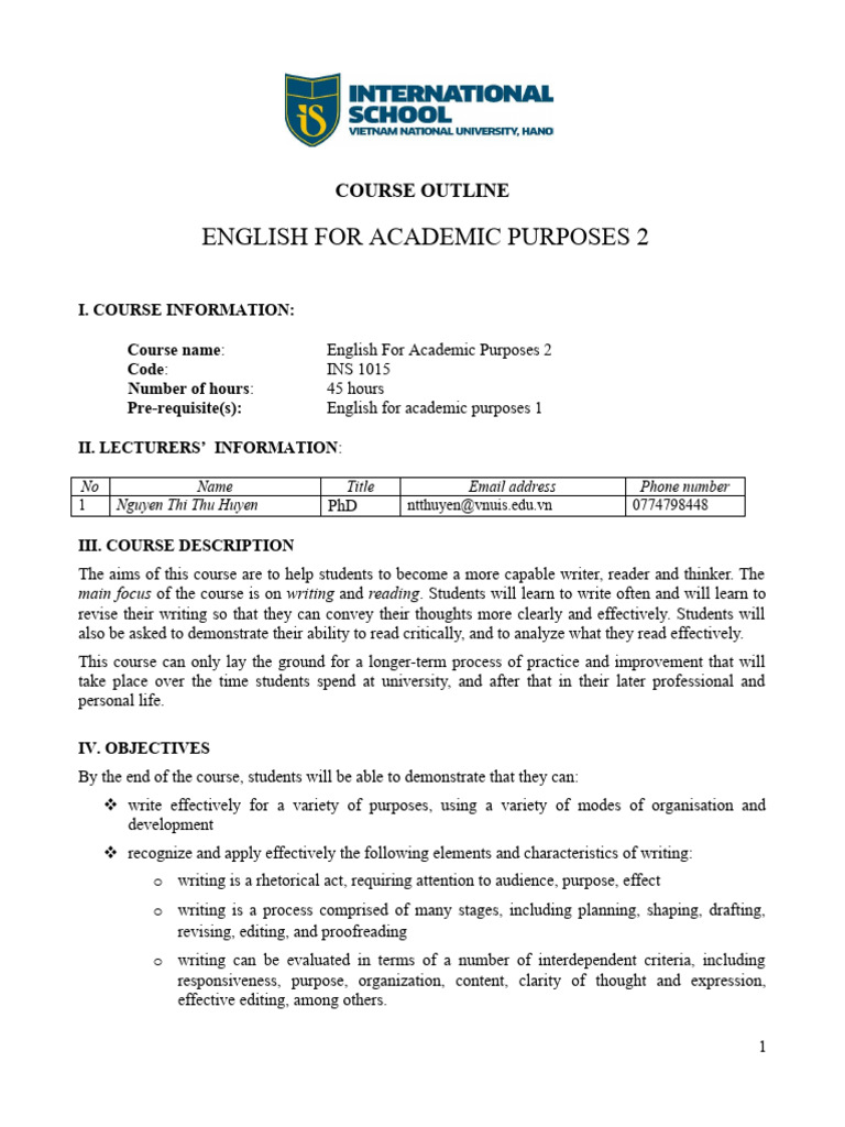COURSE OUTLINE-EAP2-Sep.2023 | PDF