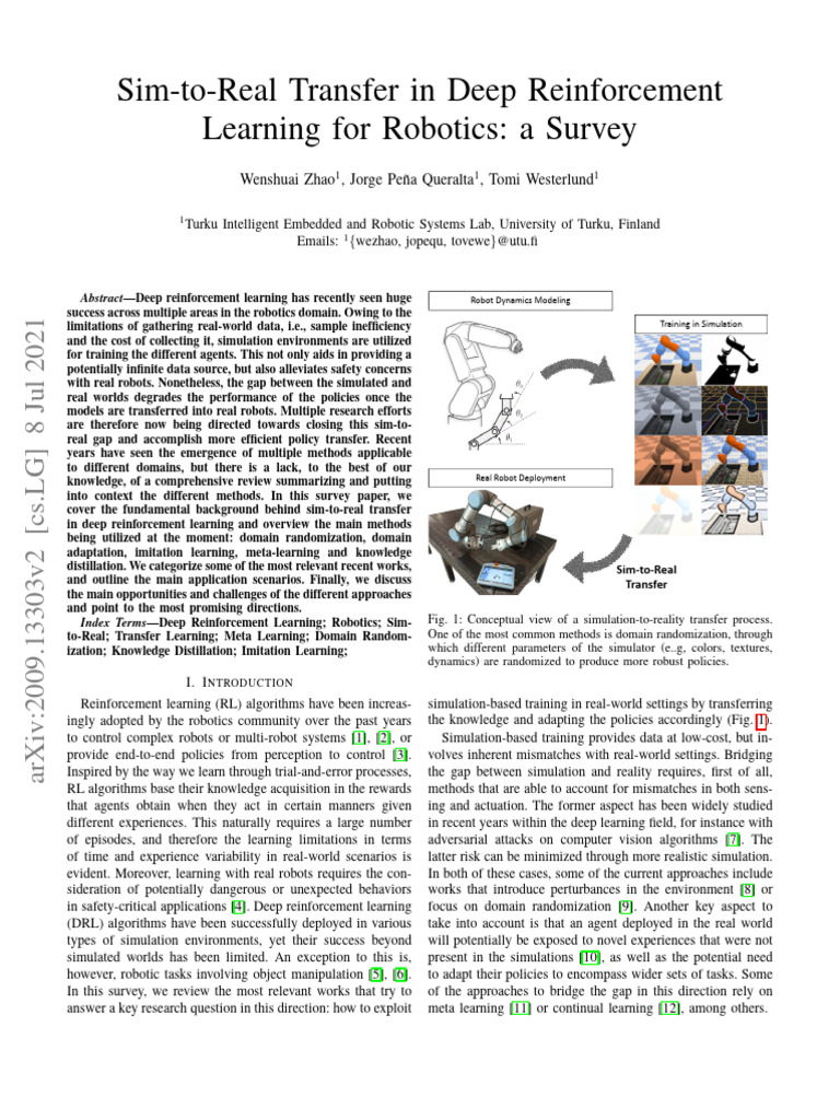 Sim-to-Real Transfer in Deep Reinforcement Learning For Robotics: A ...