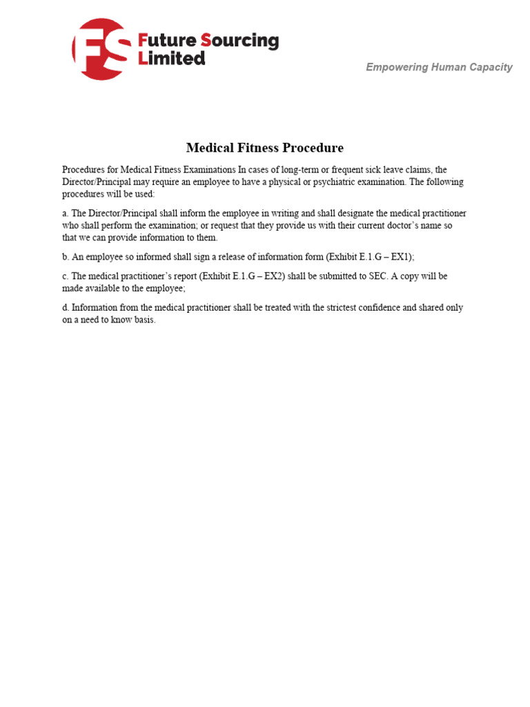 Medical Fitness Procedure PDF