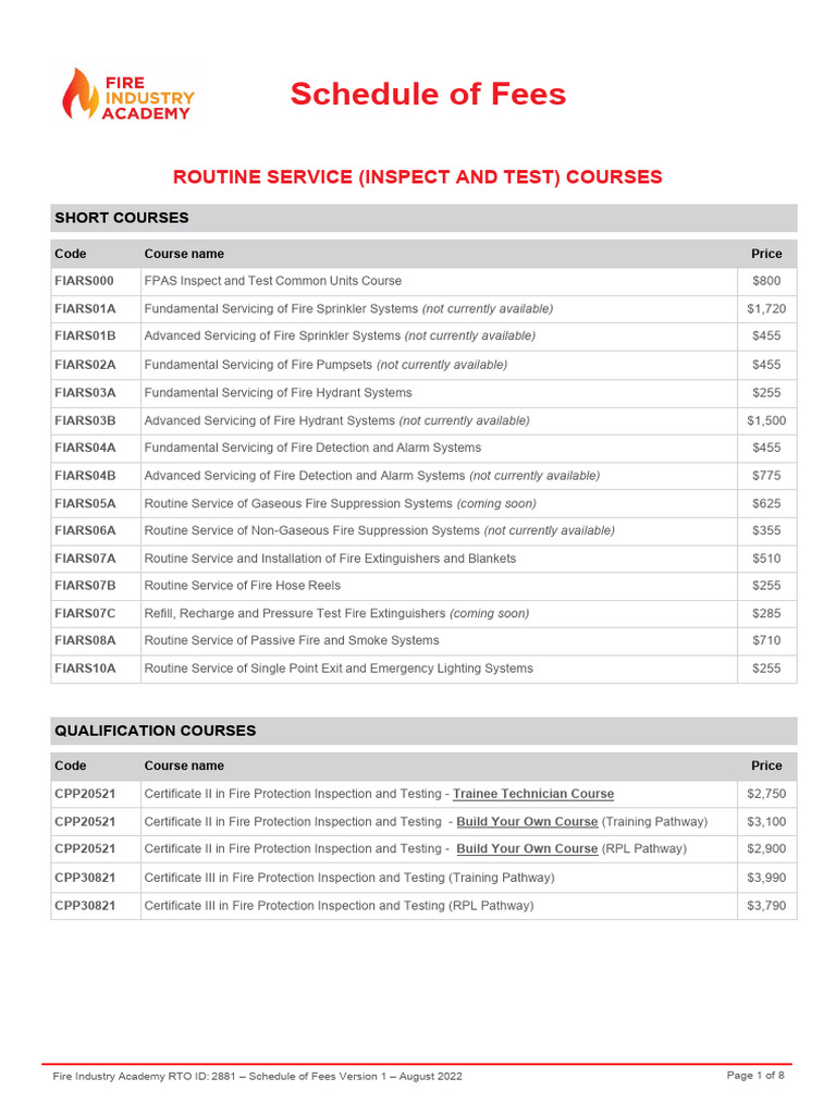 FIA Schedule of Fees | PDF | Fee | Firefighting