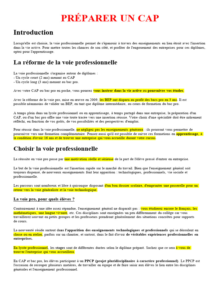 Préparer un CAP en voie professionnelle | PDF | Évolution de carrière