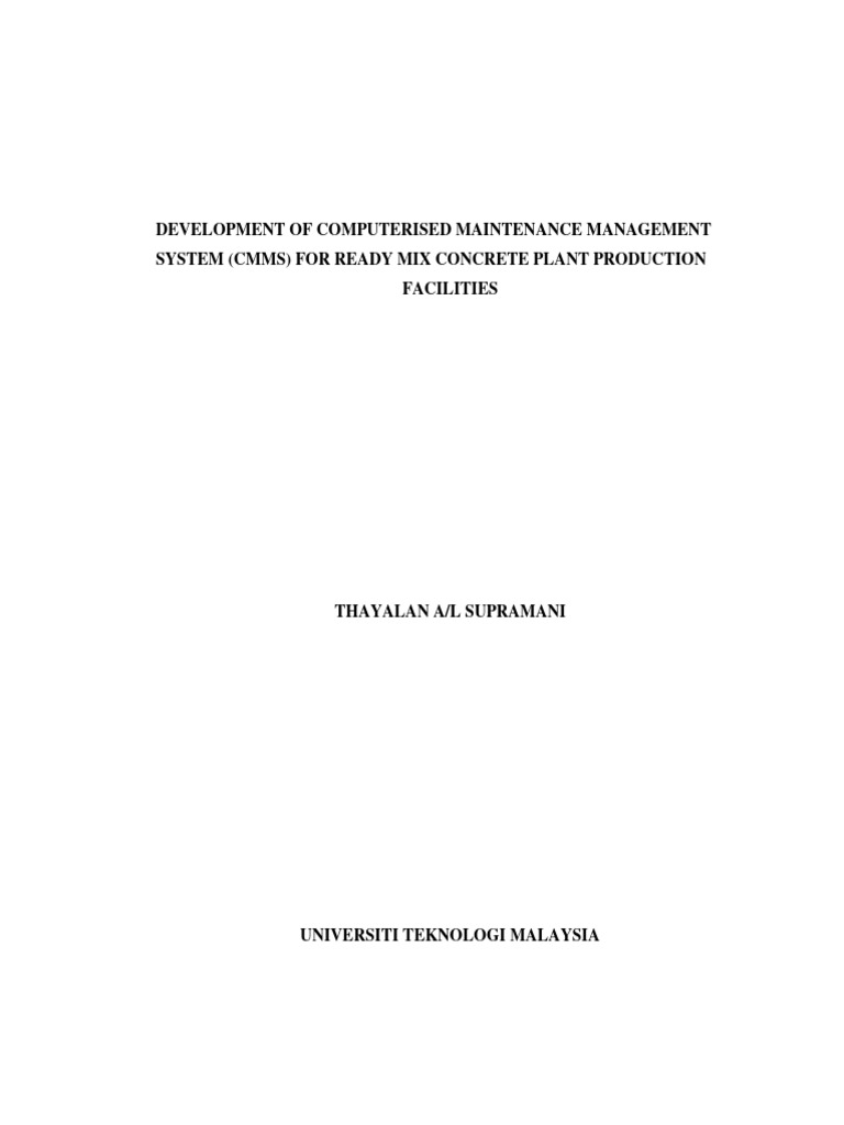 Development of computerised maintenance management system cmms for