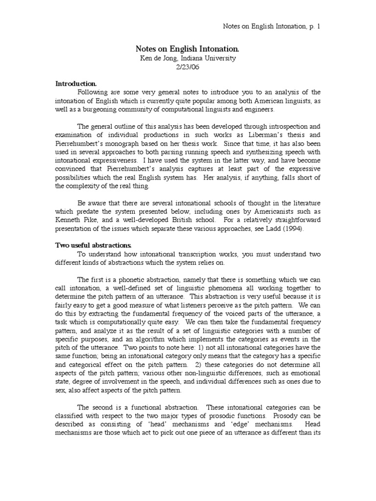 Notes On English Intonation | PDF | Stress (Linguistics) | Tone ...