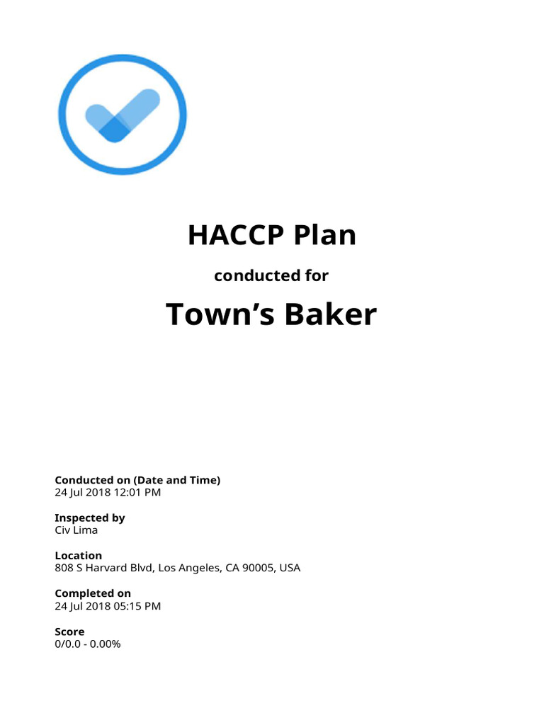 HACCP Plan Sample IAuditor Report PDF Business Occupational