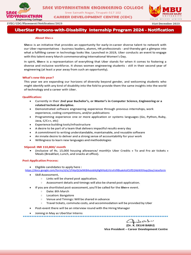 Uber She++ 2026 Internship Program | PDF | Engineering | Computing