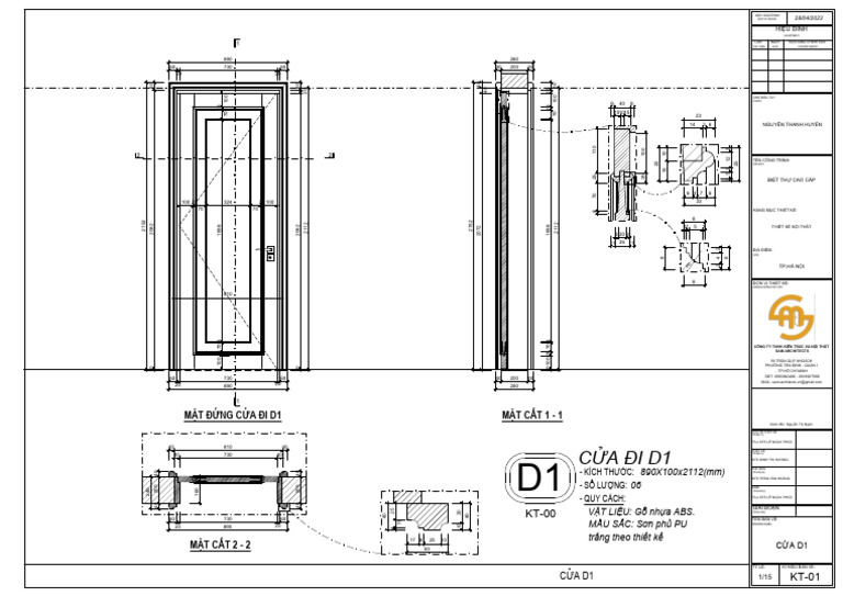 Mặt Đứng Cửa Đi D1 Mặt Cắt 1 - 1 | PDF