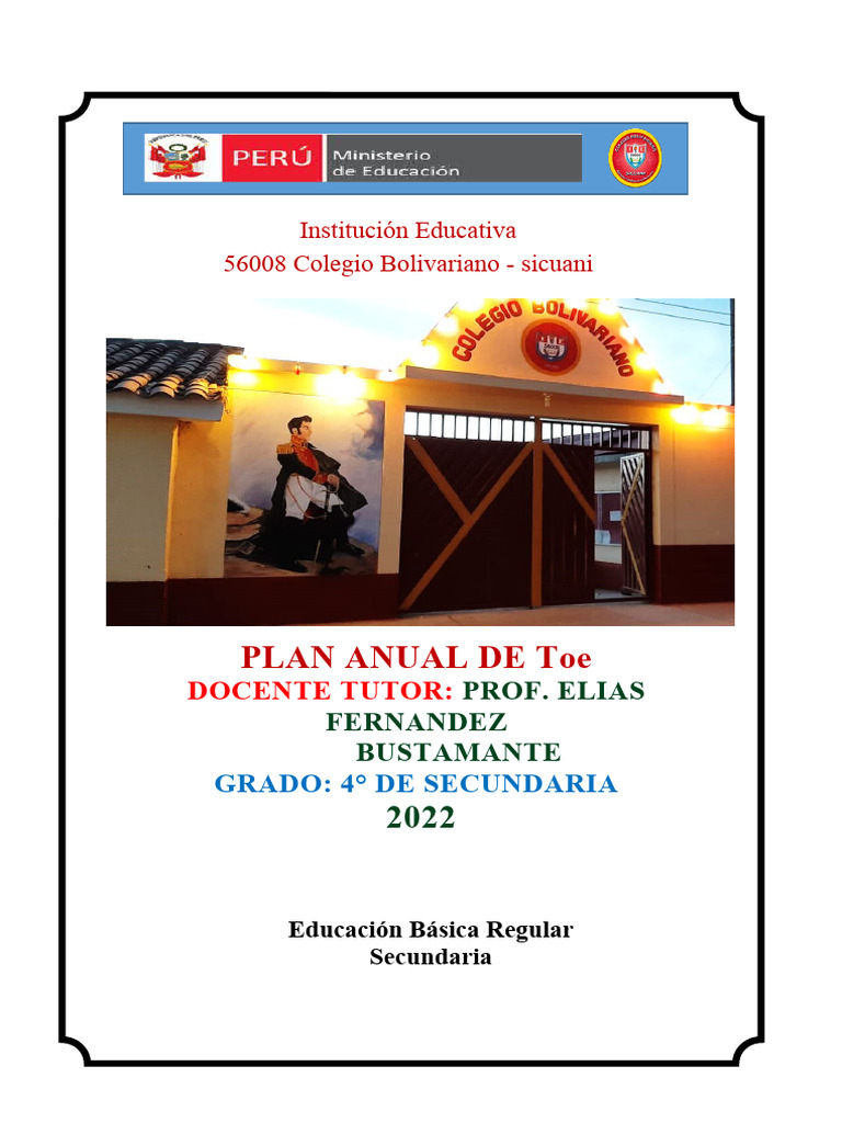 PLAN ANUAL DE TOE | PDF | Enseñando | Salón de clases