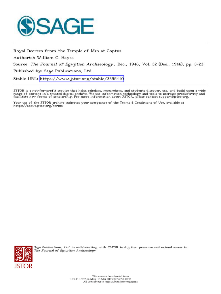 Royal Decrees From The Temple of Min at Coptus PDF