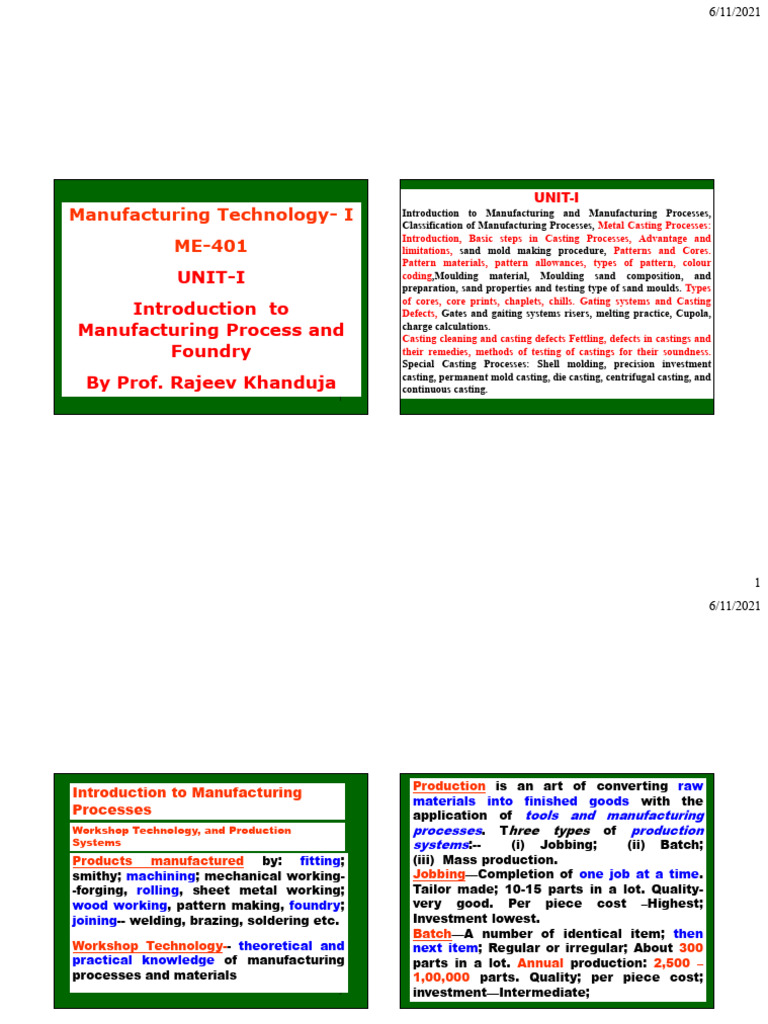 Manufacturing Technology For Mechanical Engineering | PDF | Foundry ...