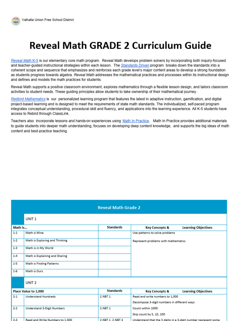 Reveal Math Grade 2 Curriculum Guide PDF Mathematics Cognition