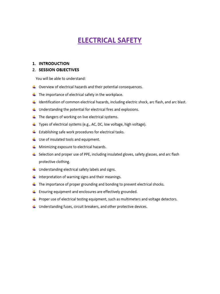 ELECTRICAL SAFETY COURSE CONTENT PDF