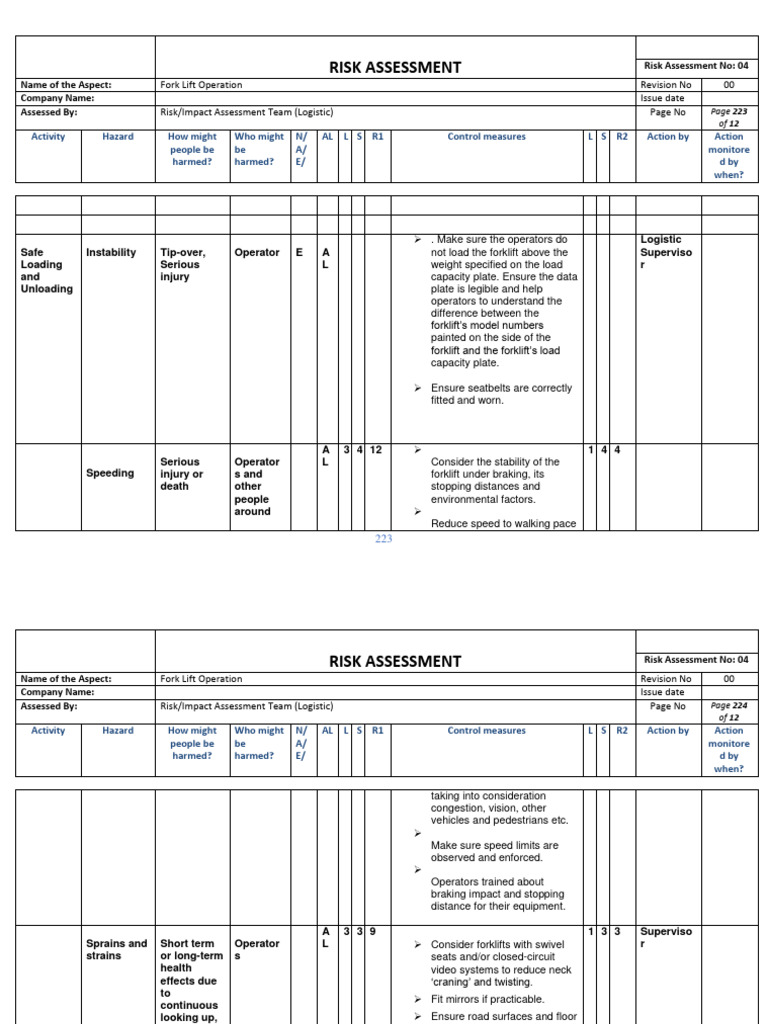 Forklift Operation Risk Assessment Guide | PDF | Forklift | Risk