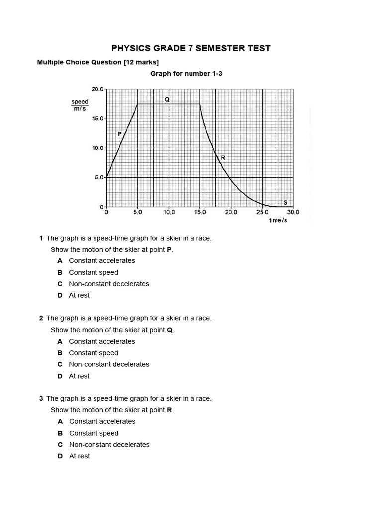 7th Grade Physics Test Overview | PDF | Speed | Acceleration