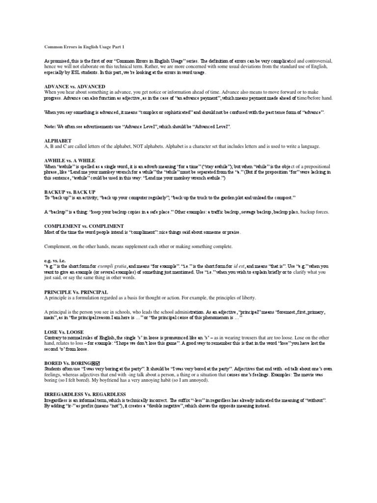Common Errors in English Usage | PDF | Question | Noun