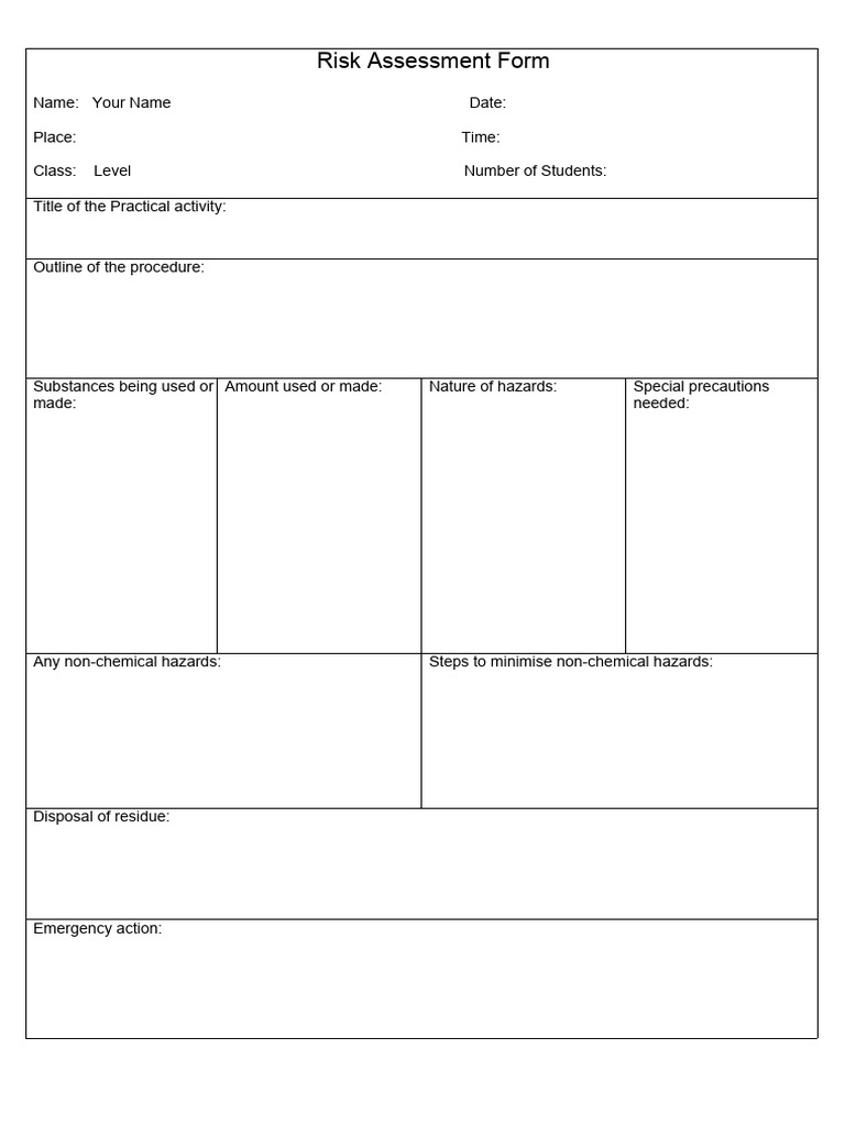 Risk Assessment Form (U4 - P2 and M2) | PDF