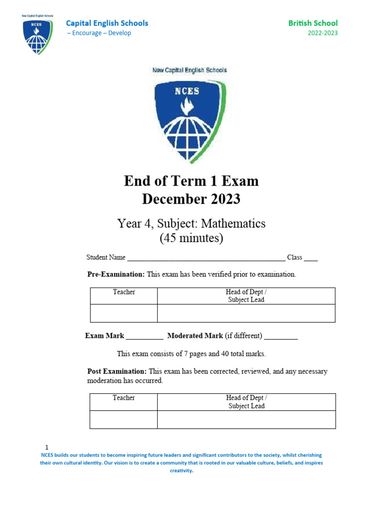Math Term 1 Year 4 20232024 NCES Make Up PDF