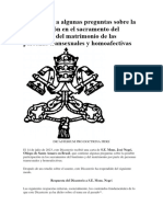 Respuestas A Algunas Preguntas Sobre La Participación en El Sacramento Del Bautismo y Del Matrimonio de Las Personas Transexuales y